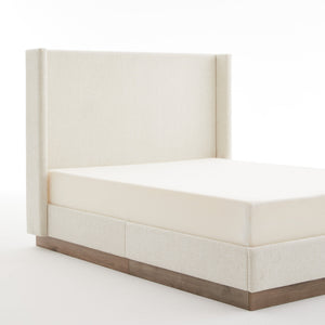 Hosford Upholstered Wingback Bed with Wood Base Platform