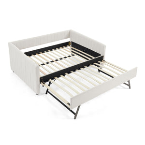 Upholstered Daybed With Trundle With Vertical Stripes