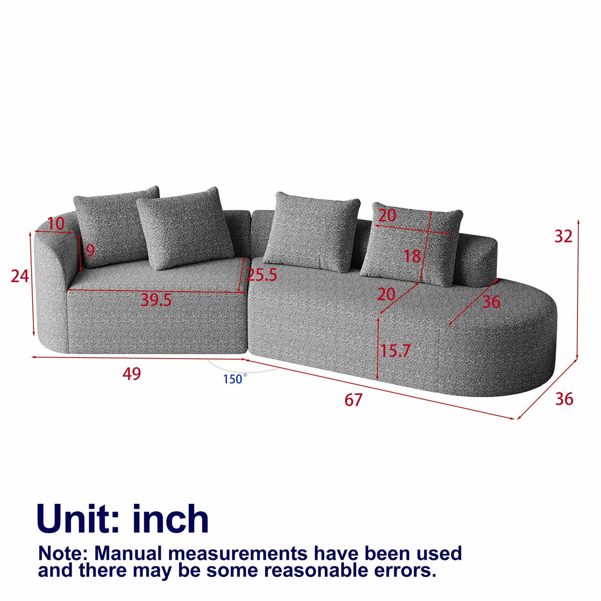 Upholstered Oversized Sectional Sofa - 4 Seater