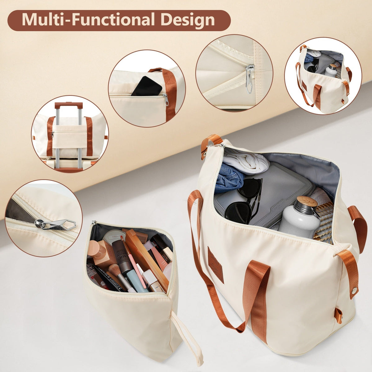 Brown & White Expandable Hardshell 6-Piece Luggage Set with TSA Locks