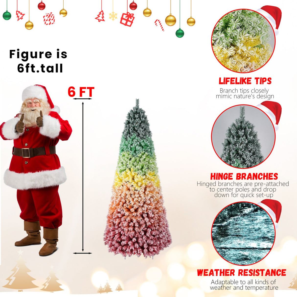 7.5ft Rainbow Gradient Flocked PVC Christmas Tree