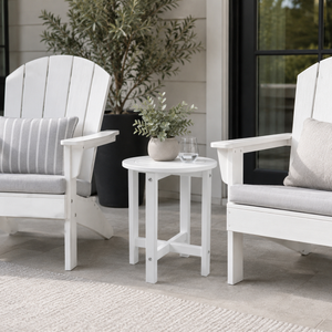 White HDPE Outdoor Side Table, 16 in. Round All-Weather Patio End Table