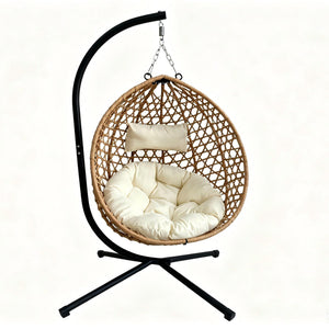 Foldable Hanging Egg Chair with Stand and Cushion