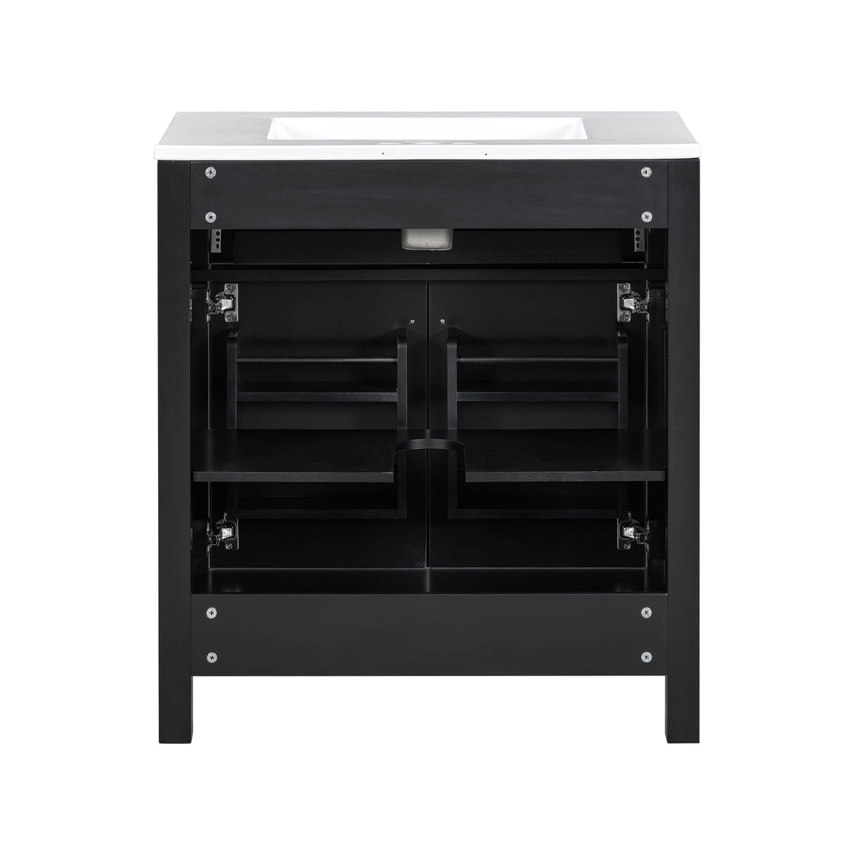 Bathroom Vanity With Ceramic Sink, Modern Single Bathroom Cabinet With 2 Doors And A Shelf, Soft Close Doors