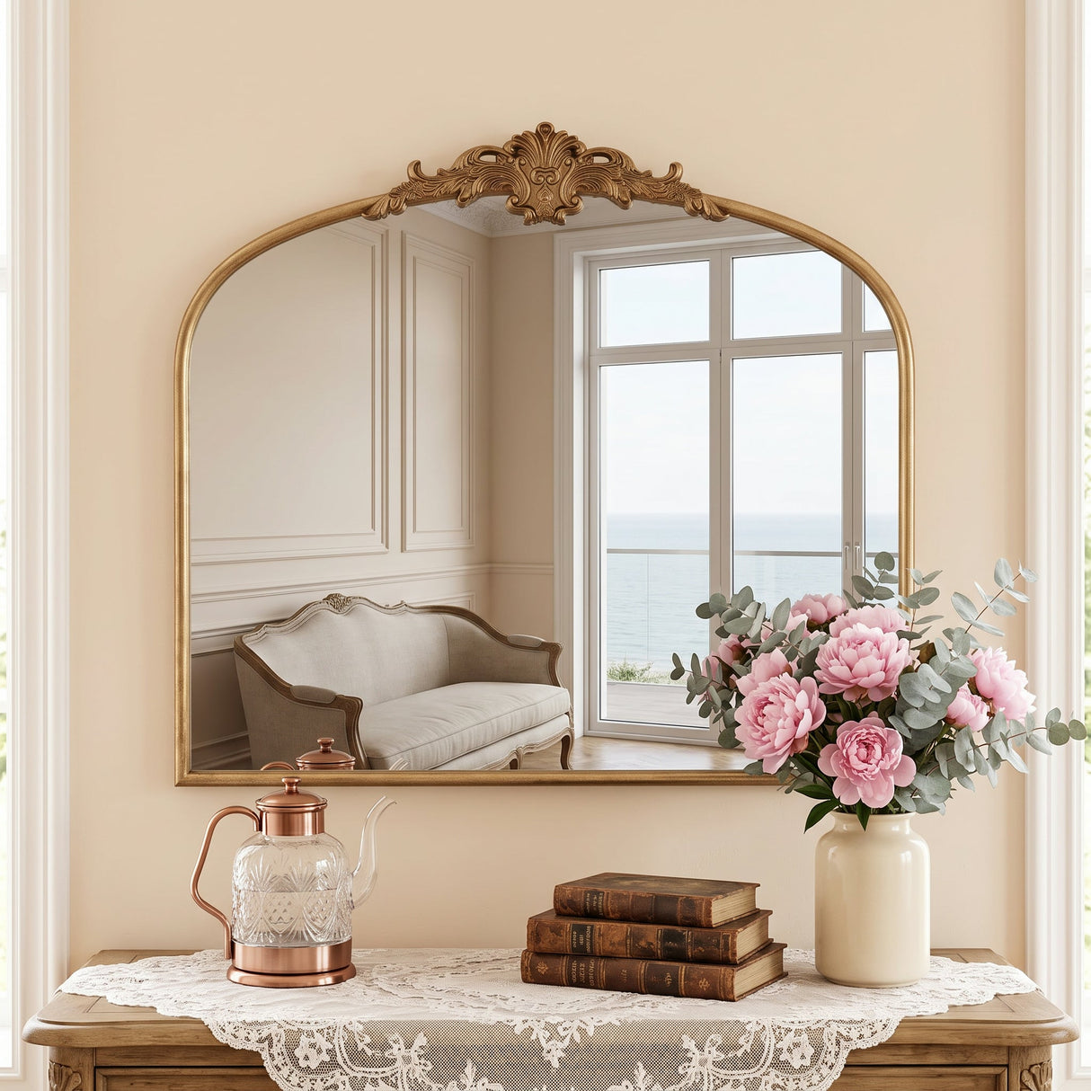 32''x24.4'' Baroque Vintage Arched Wall Mirror