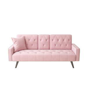 Sofa Bed With Nail Head Trim And Cup Holders - Pink