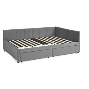 Full Size Upholstered Tufted Bed Frame with Two Drawers