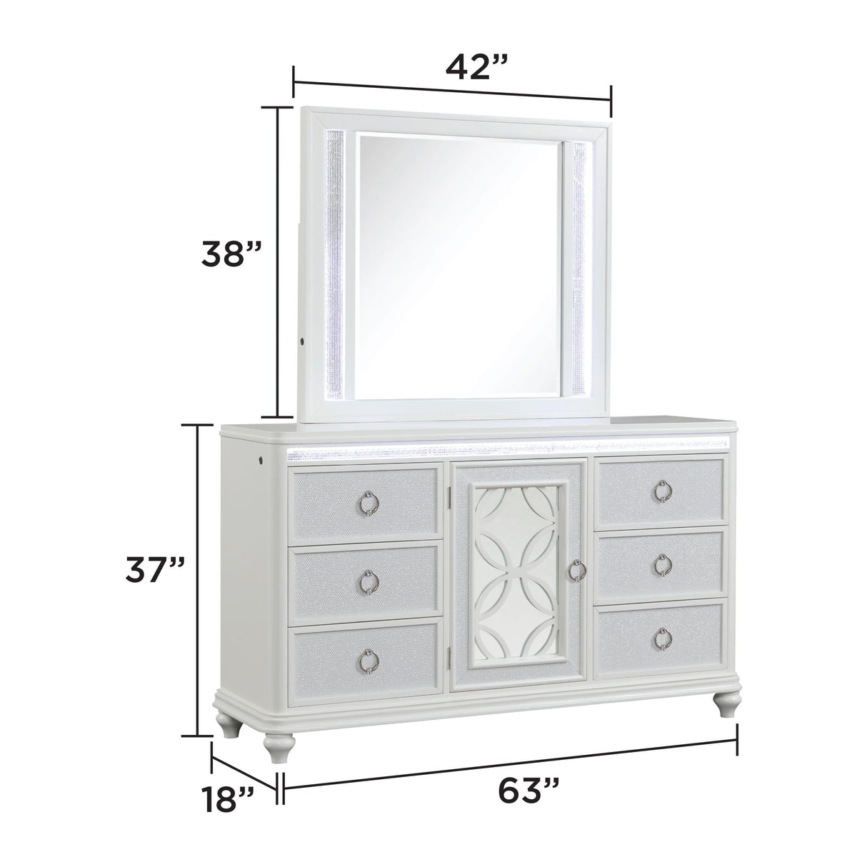Abigale - 6 Drawer Dresser With LED (Includes Dresser Only, Mirror Not Included) - White