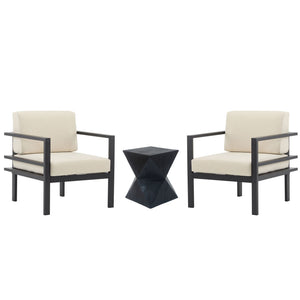 Modern 3 Piece Outdoor Patio Seating Set With Aluminum Frame And Weather Resistant Cushions - Beige / Gray