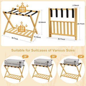 Folding Bamboo Luggage Rack with Lower Storage Shelf