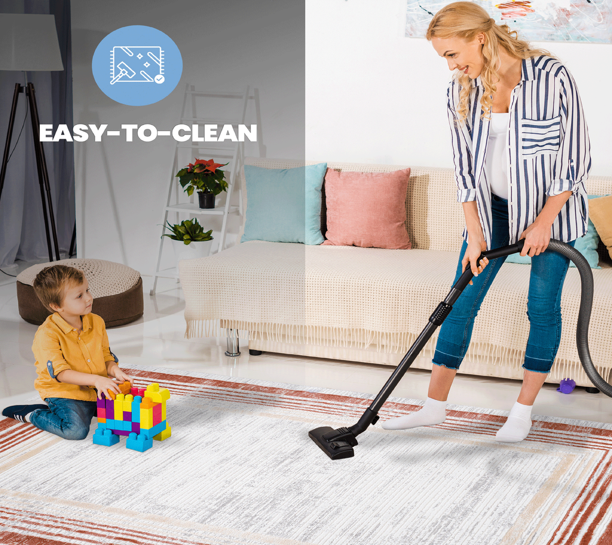 NAAR MARFI Collection Bordered Non-Shedding and Stain Resistant Area Rug