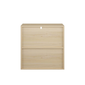 Storage Cabinet With Sliding Doors, 2 Tier Open And Closed Shelves Organizer - Natural / White