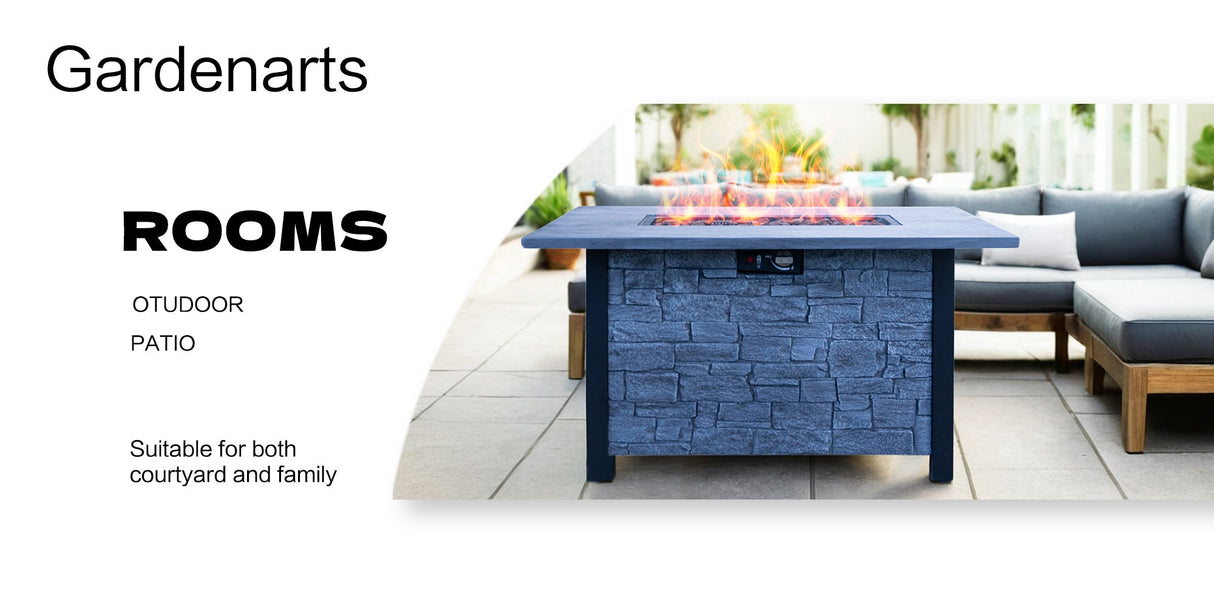 44"W x 25"H Outdoor Propane Fire Pit Table, 50,000 BTU, Cultured Stone