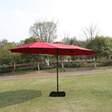 15x9ft Large Double-Sided Rectangular Outdoor Patio Umbrella with Light and Base - Red