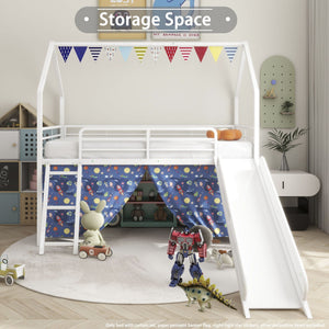 Jack - House Loft Bed With Slide And Curtain Set