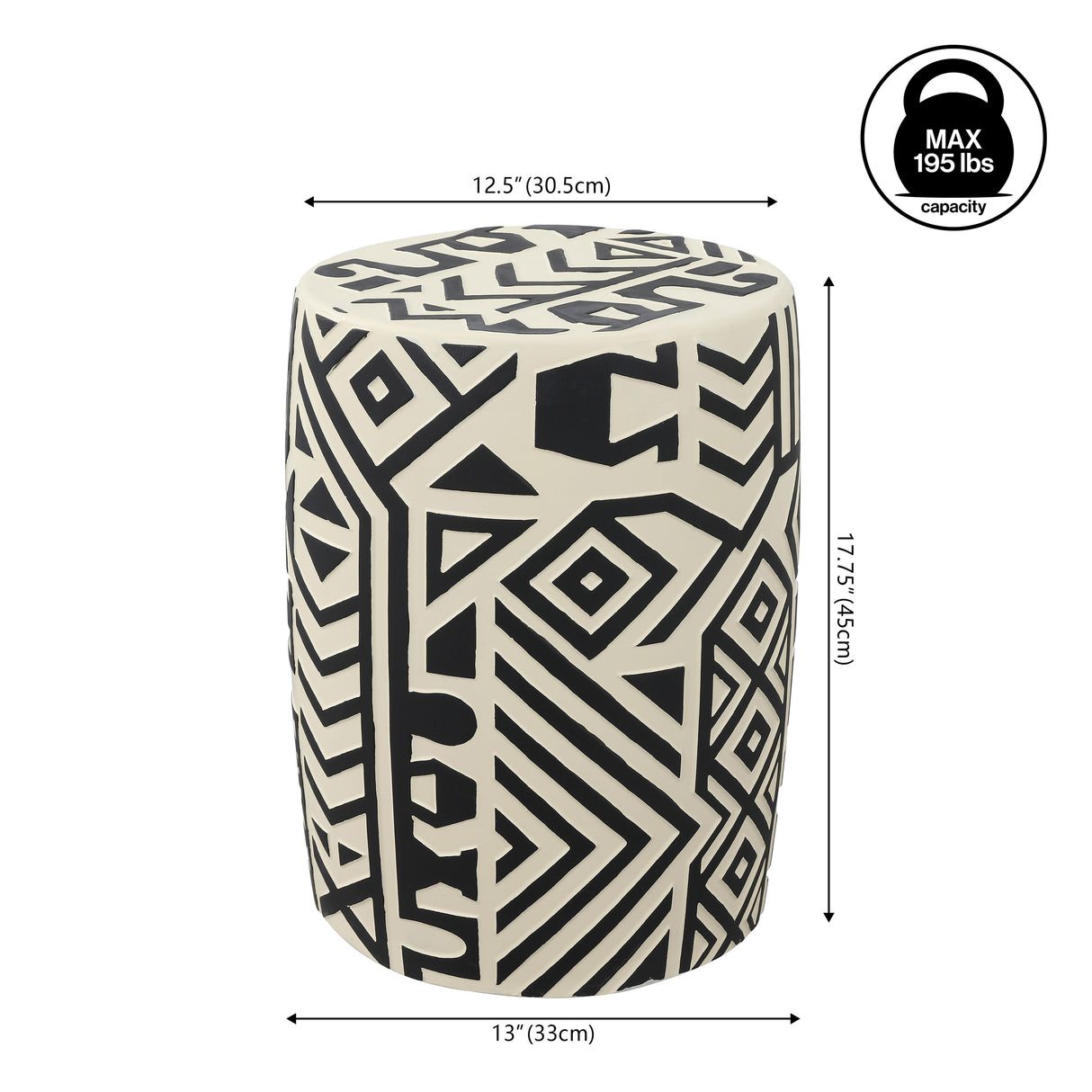 Rafi MidCentury Modern Geometric Drum Garden Stool