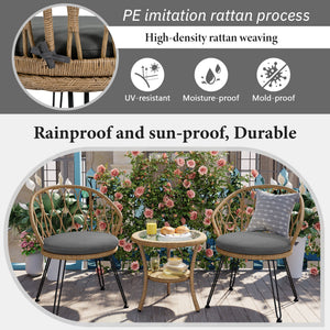 U_STYLE Outdoor Leisure Set with 2 Rattan Chairs & Glass Table