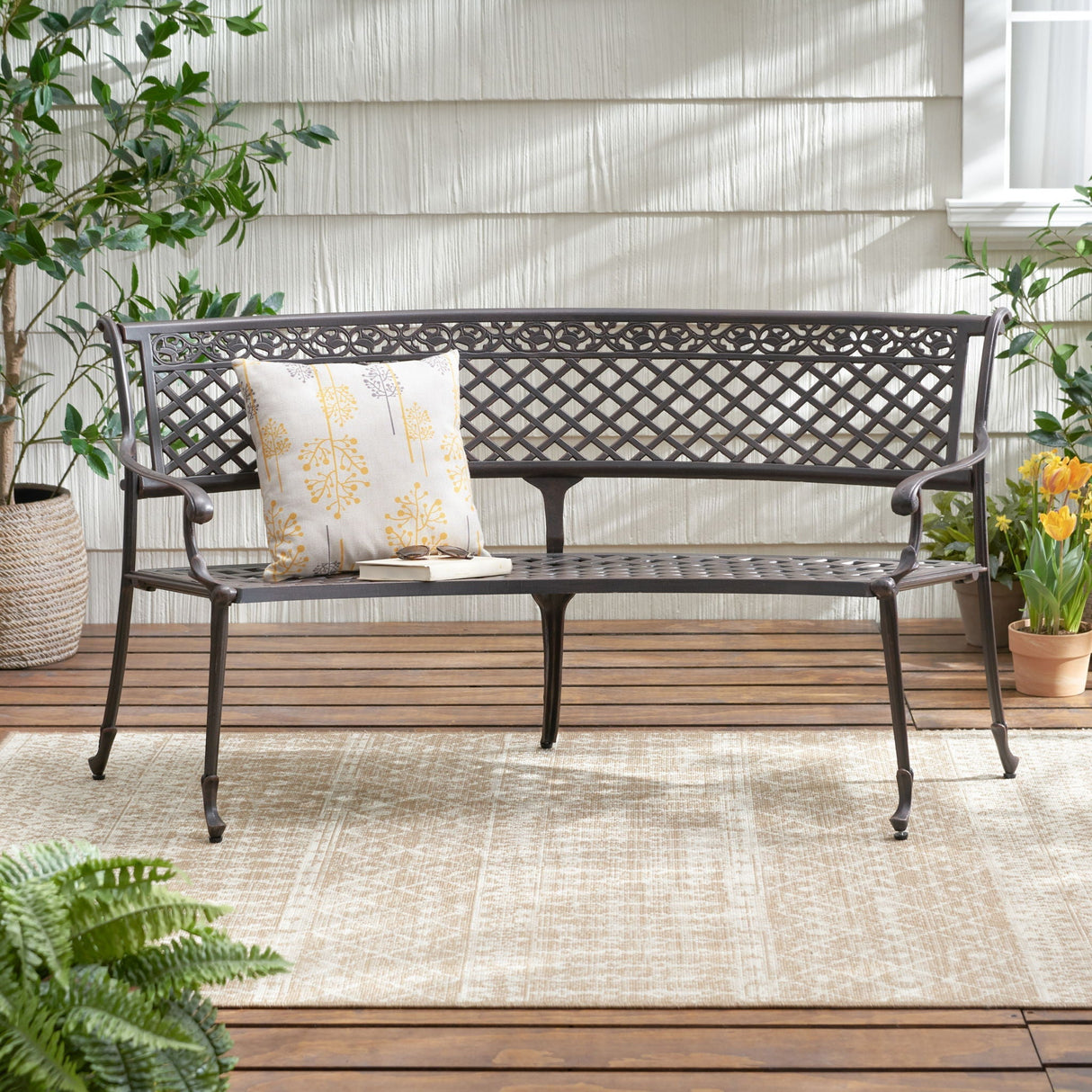 Sector Bench with Curved Design and Diamond Cross Seat - Copper