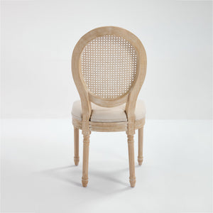 French Country Dining Chairs Set of 2 with Rattan Back - Beige Upholstery