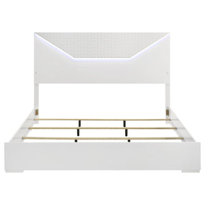 Ives Eastern King Panel Bed LED Headboard White High Gloss