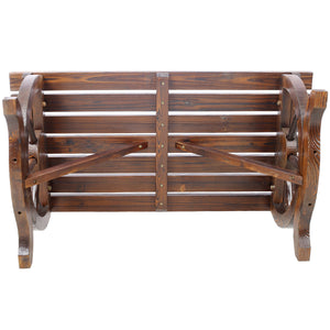 Outdoor Rustic Wooden Bench with Wagon Wheel Legs, 2 People Outdoor Bench Garden Bench Front Porch Furniture Patio Lawn Yard Park, Indoor and Outdoor Decor