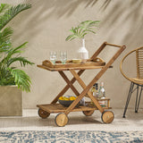 Riviera Bar Cart Natural Stained Acacia Wood Mobile Bar Cart