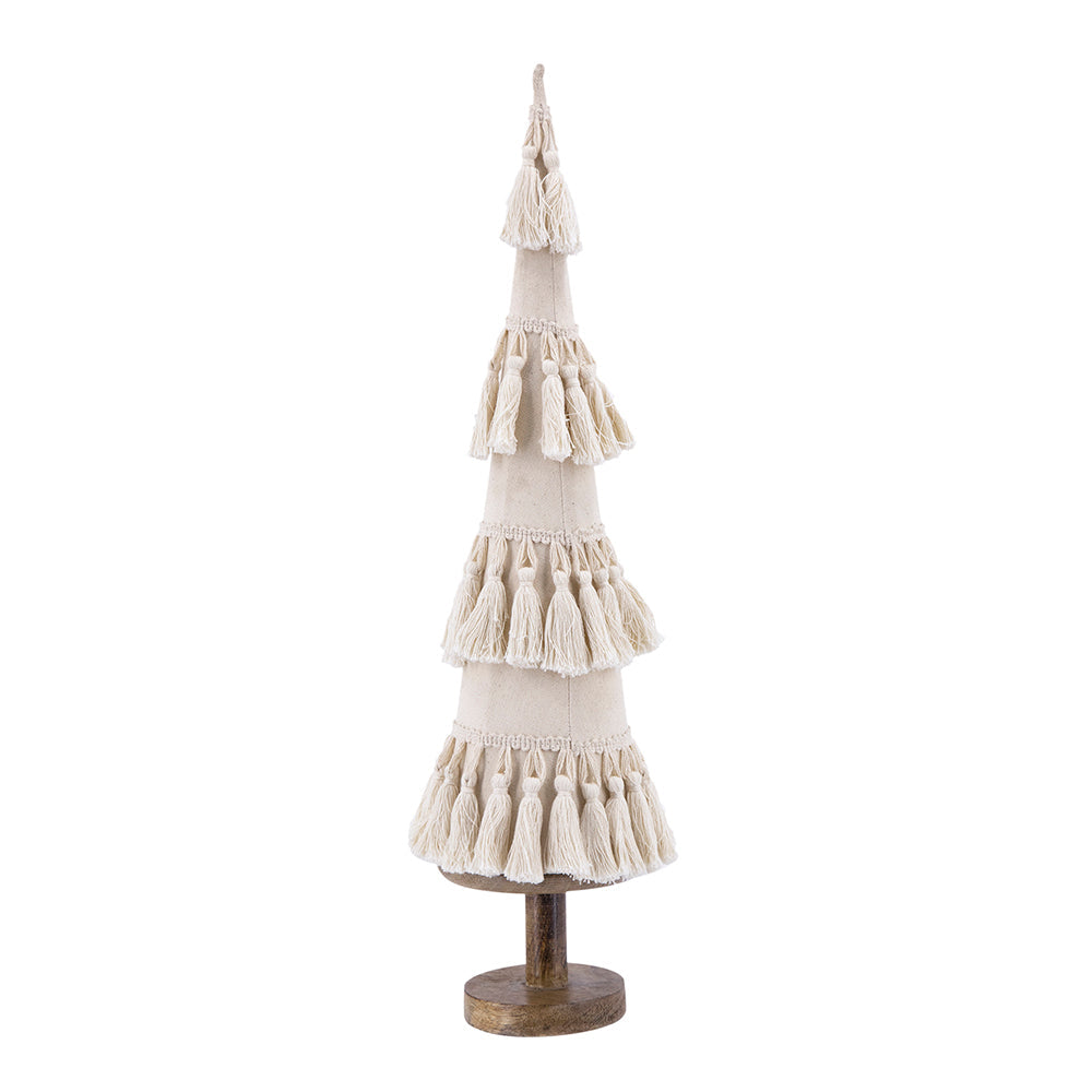 Fringes Embellished Cone With Wooden Base