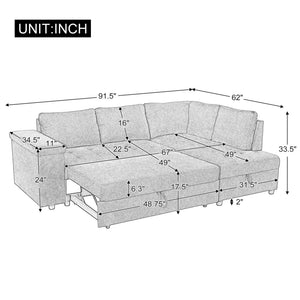 L Shaped Couch With Pull Out Bed And Storage Sectional Sleeper Sofa