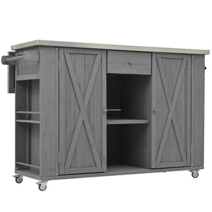 Outdoor Kitchen Island With Stainless Steel Top, Ample Storage Space, Towel And Spice Racks And A Bottle Opener