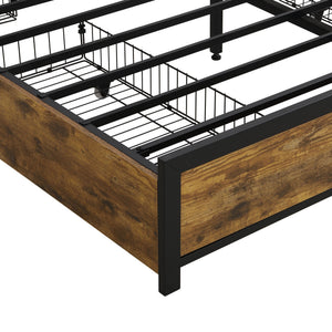 Modern Bed Frame With LED Lights, Upholstered Headboard, USB Charging