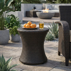 19" Kono Hourglass End Table with Durable PE Rattan - Brown Multi