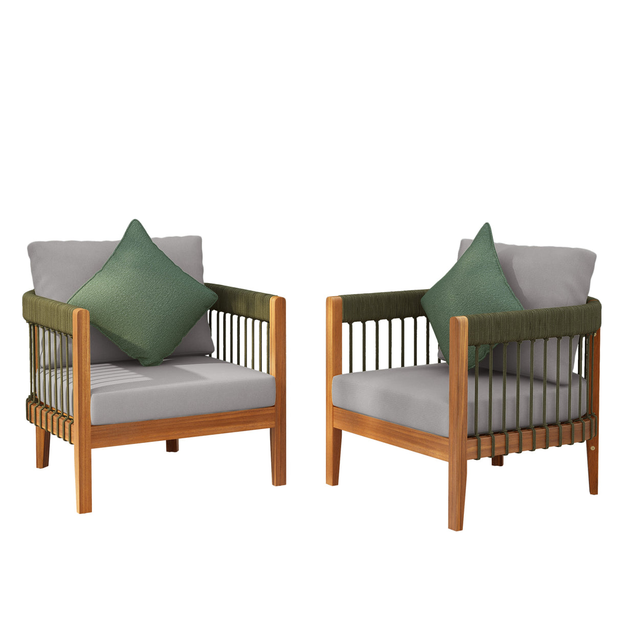 [Set of 2] Acacia Wood Outdoor Club Chair with Rope Accents