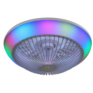 RGB Dimmable LED Enclosed Ceiling Fan with Remote Control - White