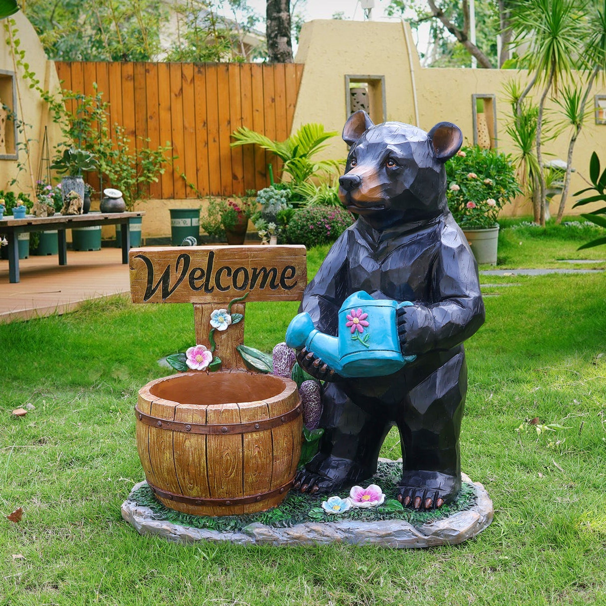Outdoor Garden Sculpture Bear Flower Pot Planter
