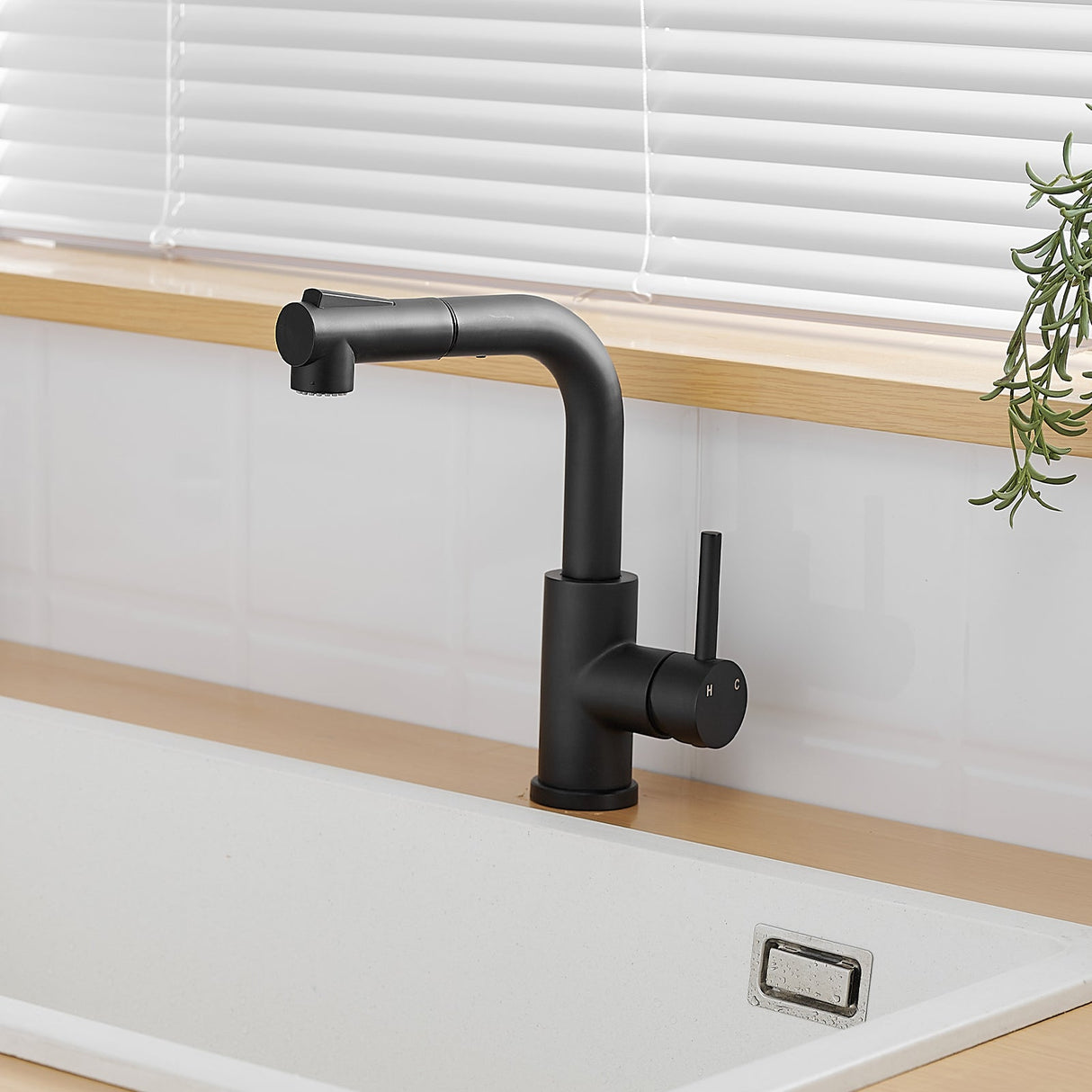 Black Kitchen Sink Faucet with Pull Down Sprayer