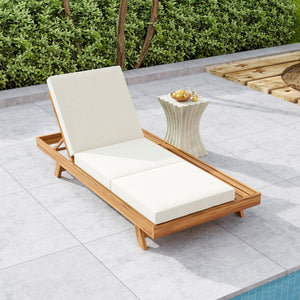 Lounge Chaise Set with Acacia Solid Wood and Cream Cushion