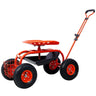 Rolling Garden Scooter Cart Seat With Wheels, 360 Swivel Seat, Tool Tray