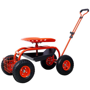 Rolling Garden Scooter Cart With 360° Swivel Seat And Tool Tray