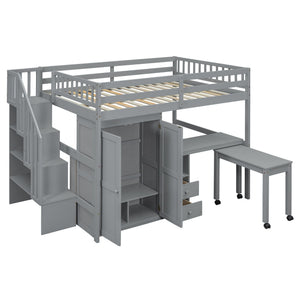 Loft Bed With Stairs, Bookshelf, Drawers, Desk & Wardrobe, Space Saving Multifunctional Furniture