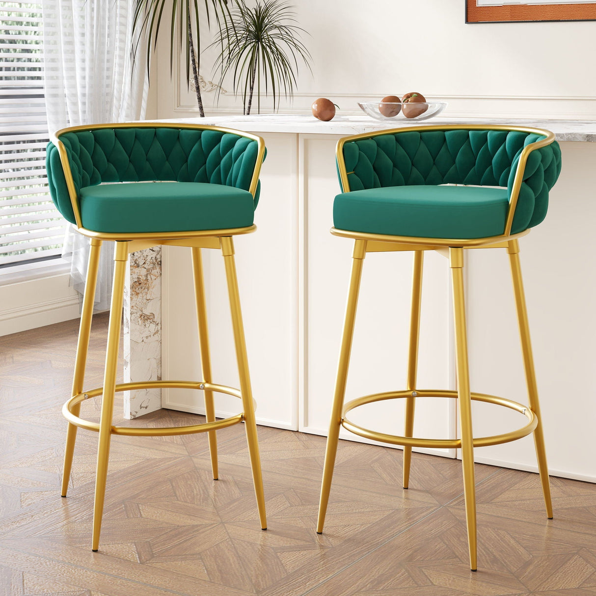Modern Low Back Upholstered Counter Height Bar Stools (Set of 2)