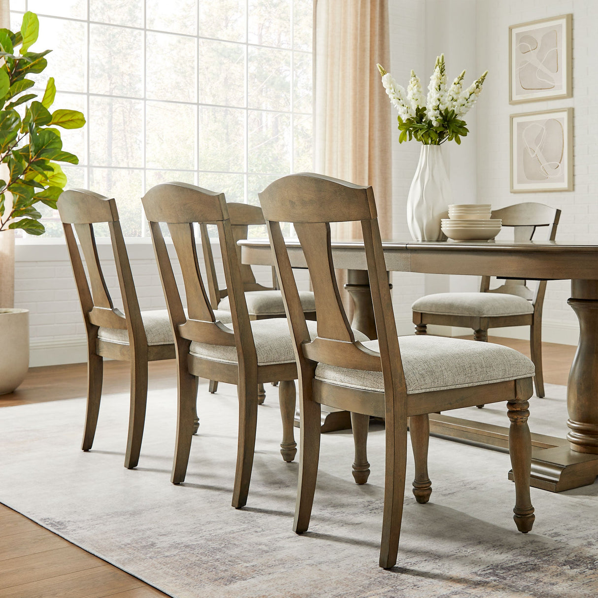 Wooden Frame Upholstered Dining Chairs, Set of 2