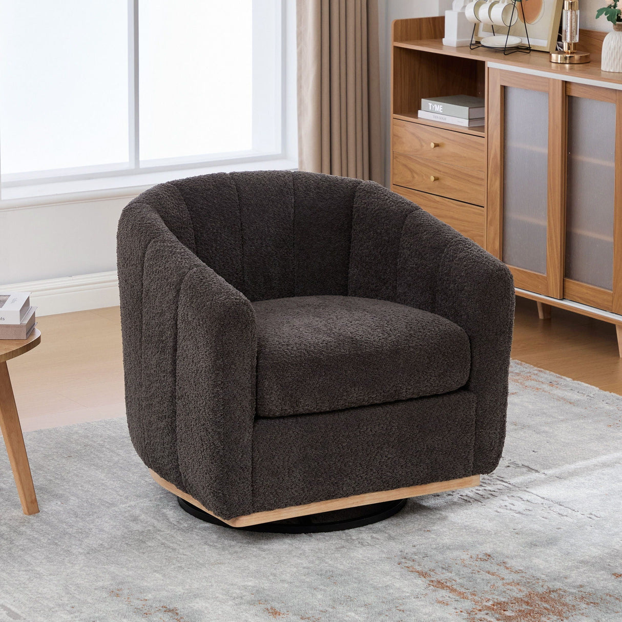 Swivel Upholstered Barrel Chair with Metal Base