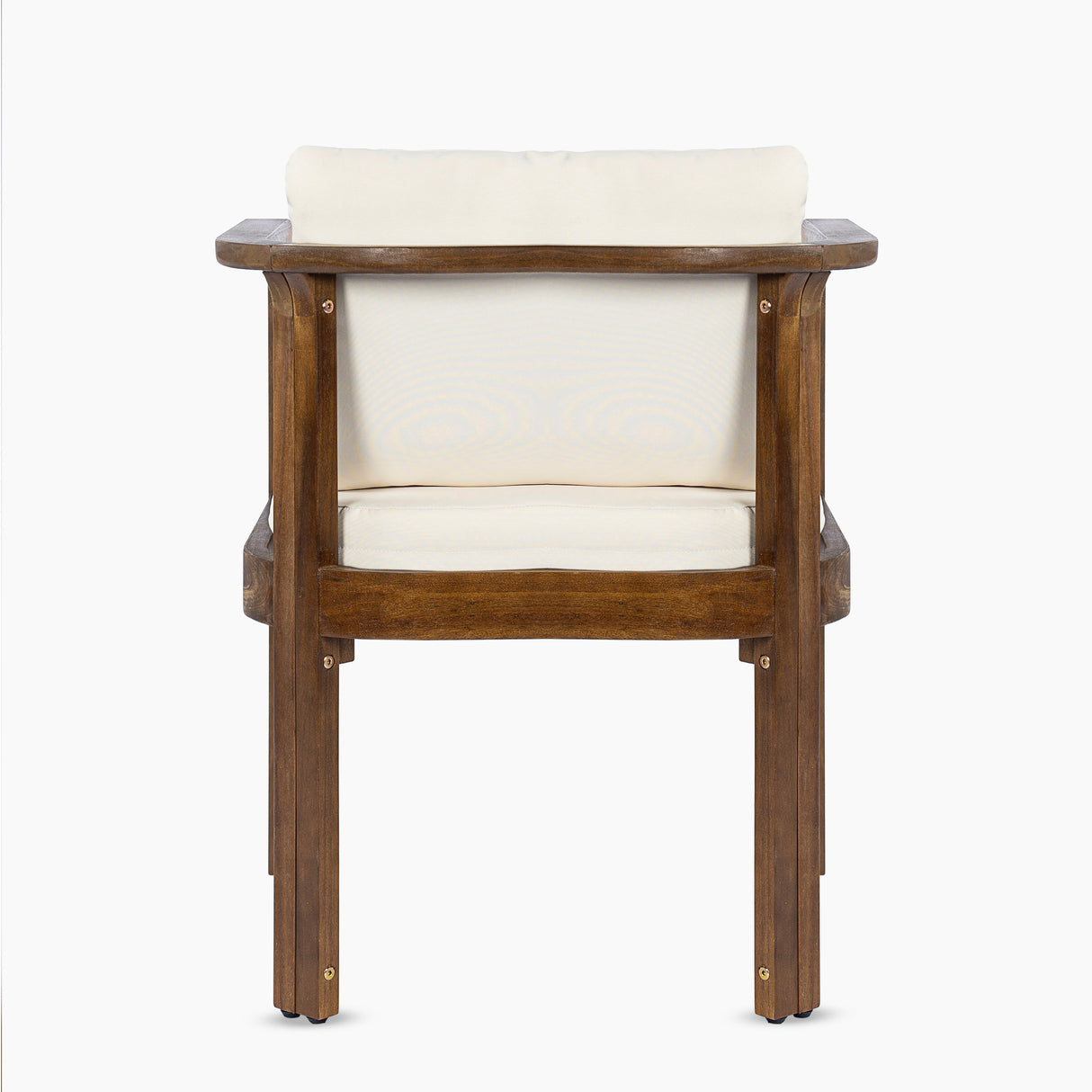 Outdoor Dining Chair Set of 2 with Curved Acacia Wood Arms, Brown Finish and Cream Cushions