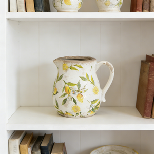 Distressed White Ceramic Pitcher Vase