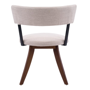 Modern Upholstered Dining Chair with Curved Back and Walnut Base - Beige