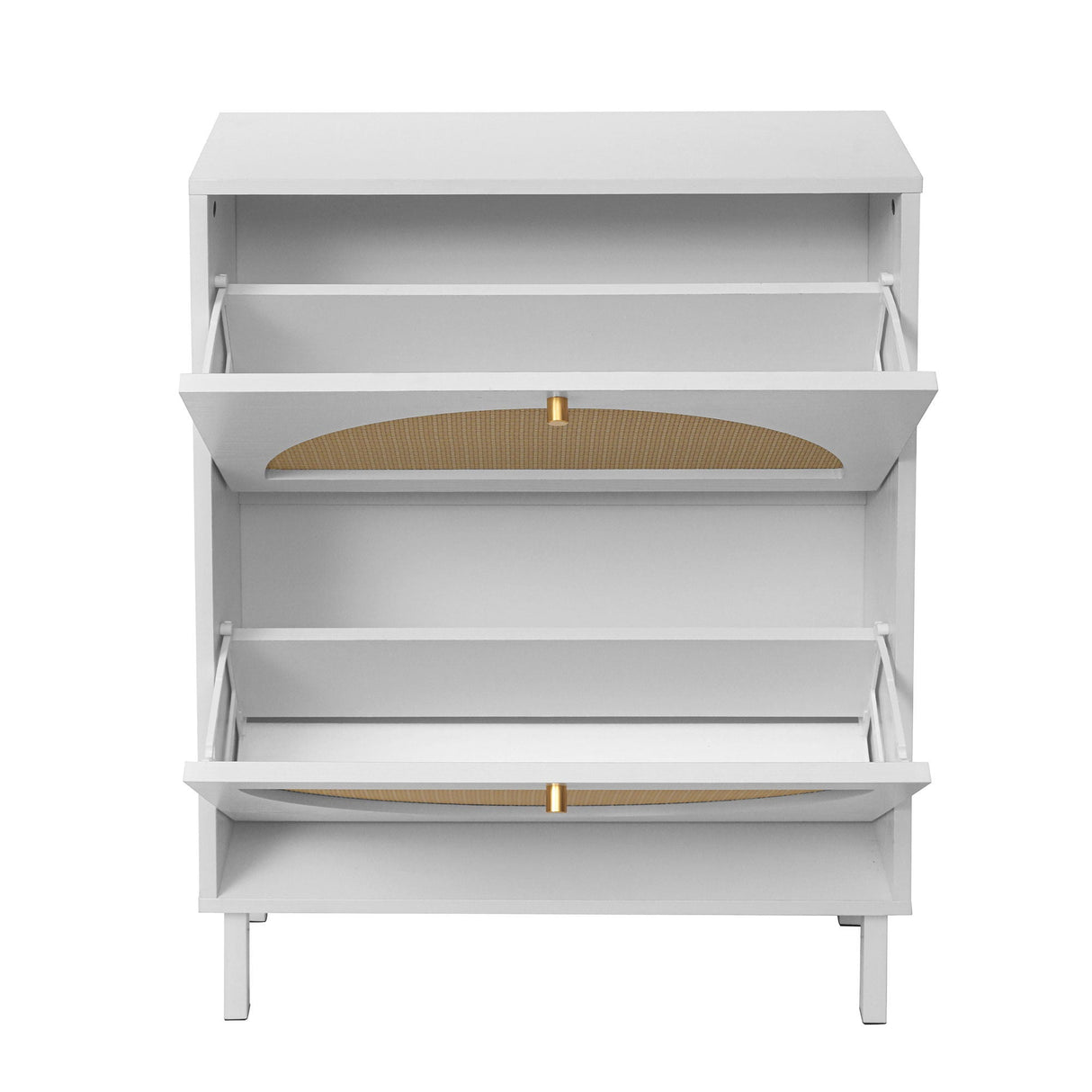 2 Door Shoe Rack, Rattan, Double Layer, Suitable For Living Room, Hallway - White