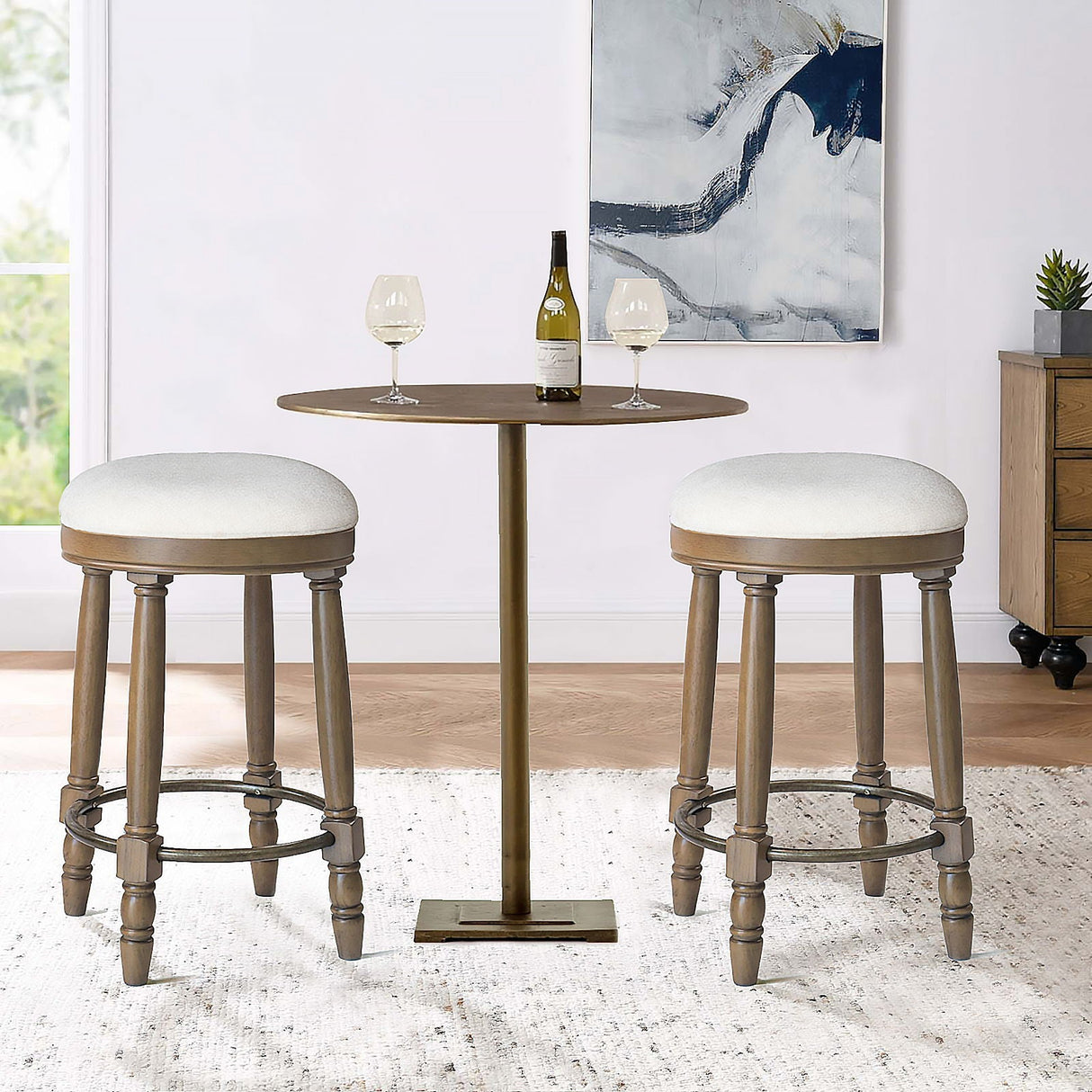 360° Swivel Wooden Barstools With Upholstered Seat, Counter Height (Set of 2)