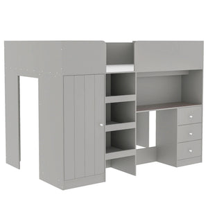 Loft Bed With Built In Wardrobe, Desk, Shelves, And Drawers