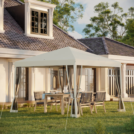 10'-x-10'-pop-up-canopy-tent-with-netting,-instant-gazebo,-ez-up-screen-house-room-with-carry-bag,-height-adjustable-beige-Canopies-&-Gazebos