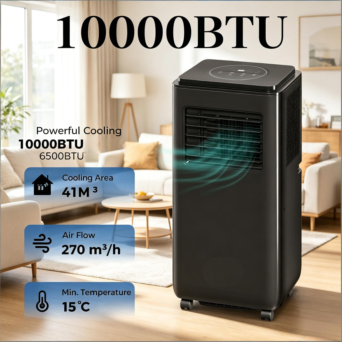 Portable Air Conditioner with Five Modes – Black ABS Plastic
